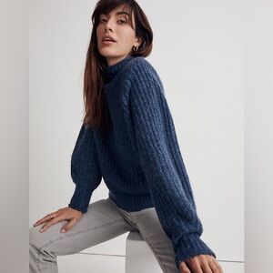 Madewell Loretto Mockneck Pullover Fisherman Sweater Wool Blend